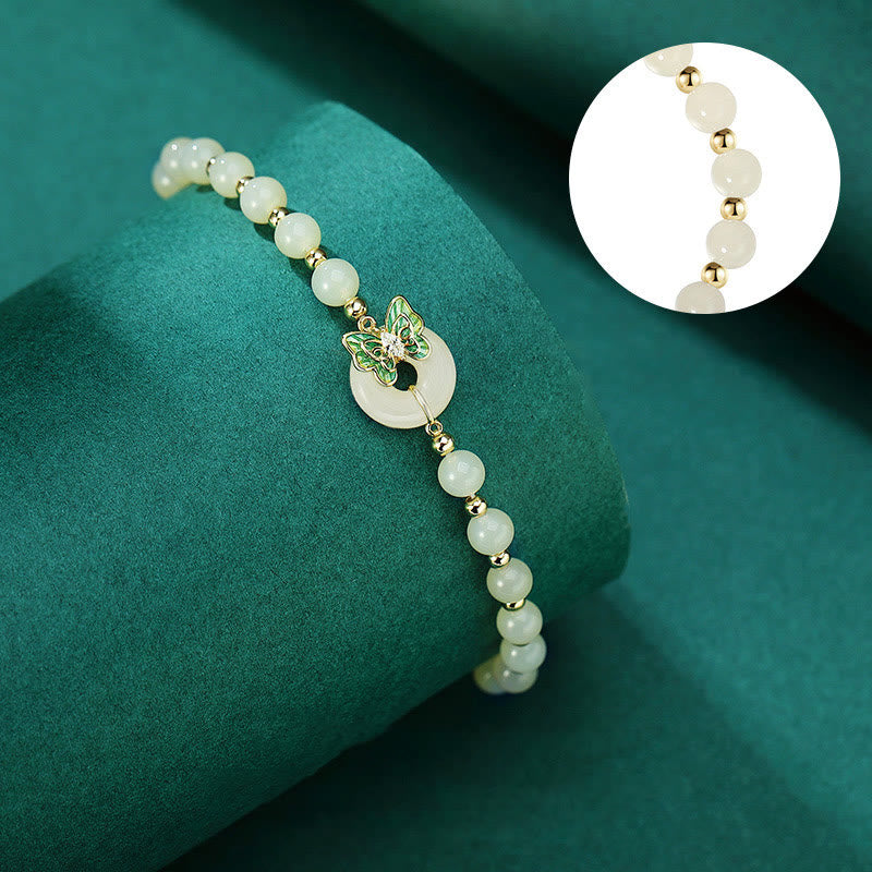 Fortune Jewel 925 Sterling Silver Natural Hetian Jade Peace Buckle Butterfly Zircon Luck Bracelet Necklace Pendant