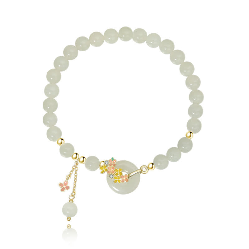 Fortune Jewel 925 Sterling Silver Natural Hetian Jade Osmanthus Flowers Peace Buckle Zircon Luck Bracelet Necklace Pendant