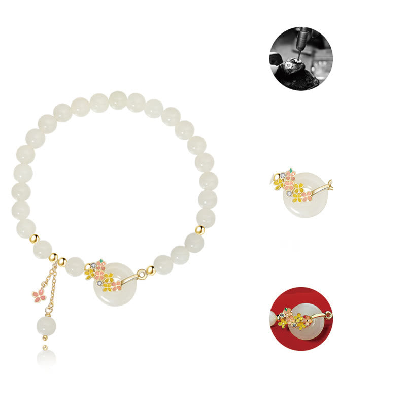 Fortune Jewel 925 Sterling Silver Natural Hetian Jade Osmanthus Flowers Peace Buckle Zircon Luck Bracelet Necklace Pendant