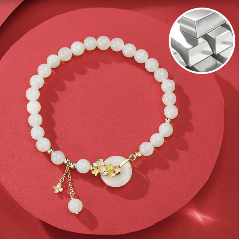Fortune Jewel 925 Sterling Silver Natural Hetian Jade Osmanthus Flowers Peace Buckle Zircon Luck Bracelet Necklace Pendant