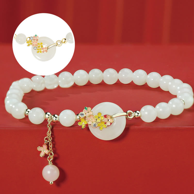 Fortune Jewel 925 Sterling Silver Natural Hetian Jade Osmanthus Flowers Peace Buckle Zircon Luck Bracelet Necklace Pendant