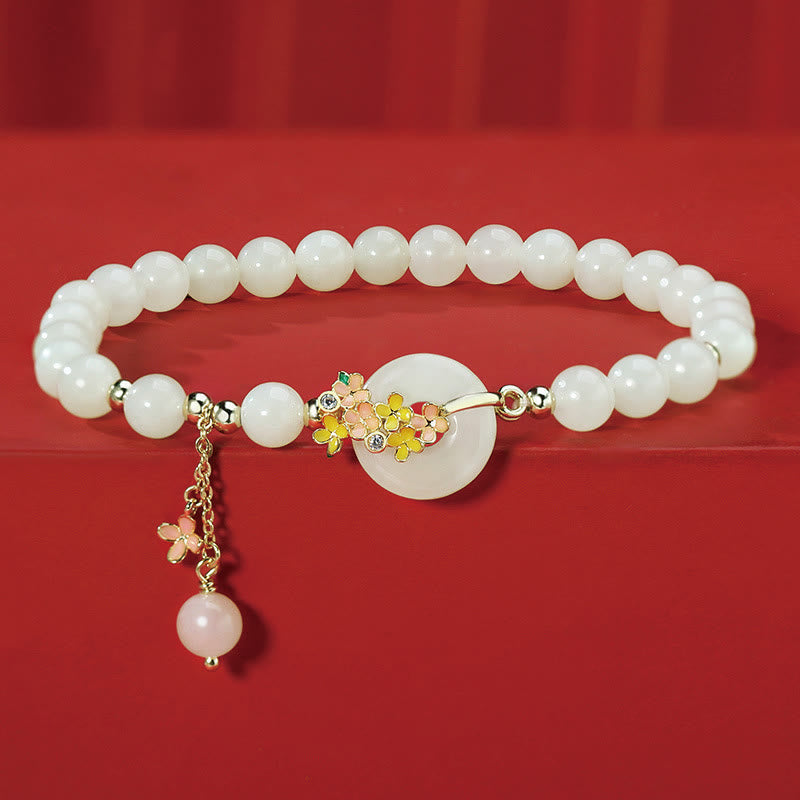 Fortune Jewel 925 Sterling Silver Natural Hetian Jade Osmanthus Flowers Peace Buckle Zircon Luck Bracelet Necklace Pendant