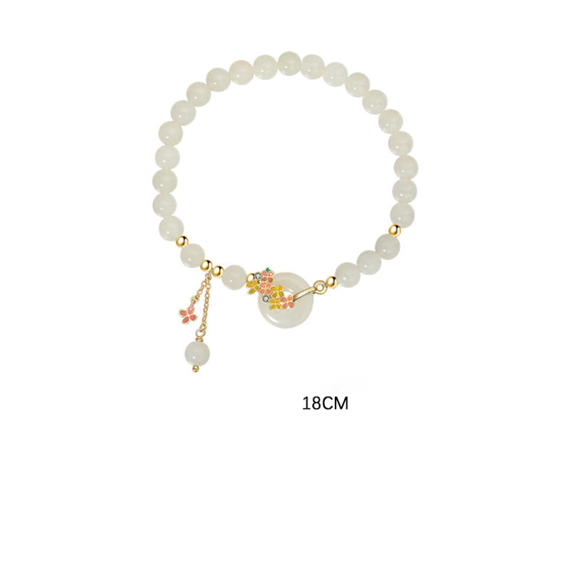Fortune Jewel 925 Sterling Silver Natural Hetian Jade Osmanthus Flowers Peace Buckle Zircon Luck Bracelet Necklace Pendant