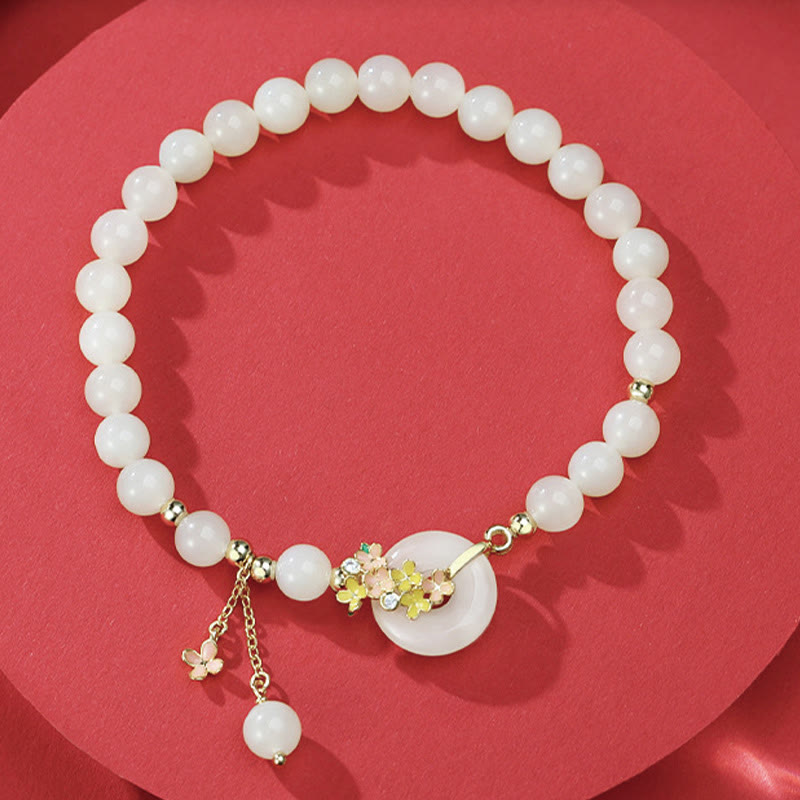 Fortune Jewel 925 Sterling Silver Natural Hetian Jade Osmanthus Flowers Peace Buckle Zircon Luck Bracelet Necklace Pendant