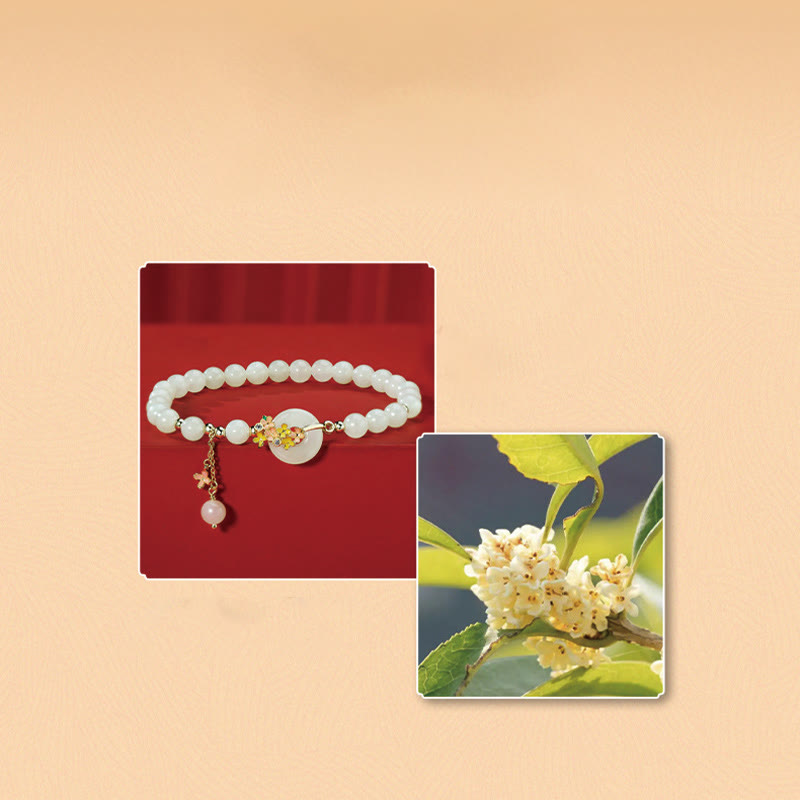Fortune Jewel 925 Sterling Silver Natural Hetian Jade Osmanthus Flowers Peace Buckle Zircon Luck Bracelet Necklace Pendant