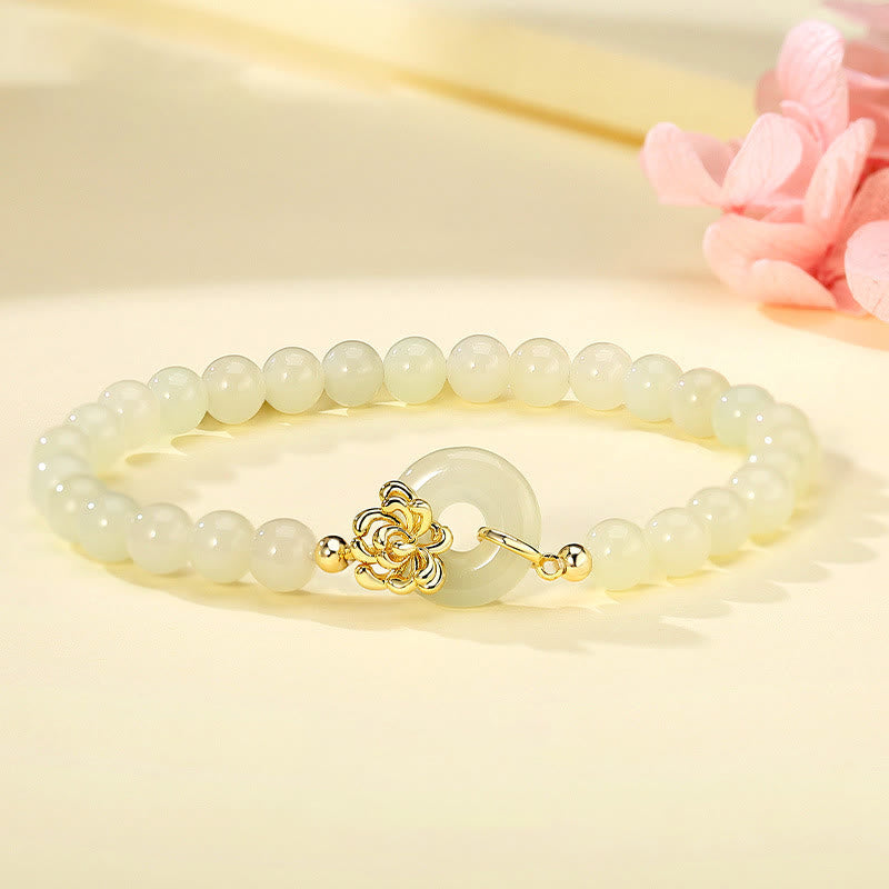 Fortune Jewel 925 Sterling Silver Natural Hetian Jade Autumn Chrysanthemum Peace Buckle Prosperity Bracelet