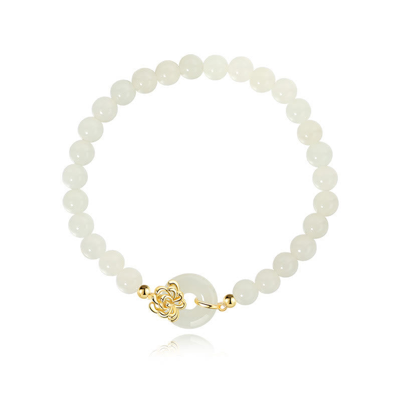 Fortune Jewel 925 Sterling Silver Natural Hetian Jade Autumn Chrysanthemum Peace Buckle Prosperity Bracelet