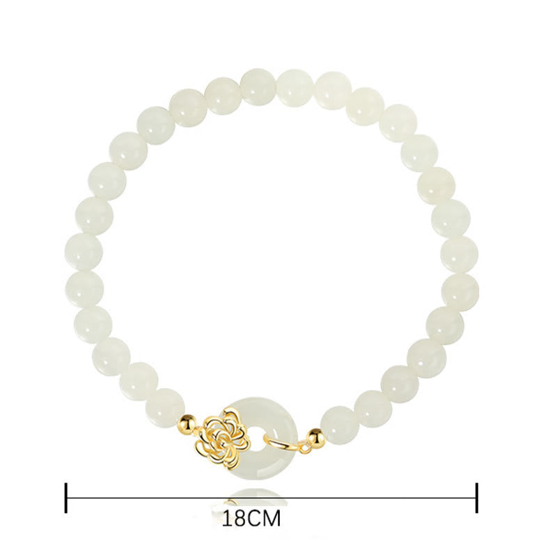 Fortune Jewel 925 Sterling Silver Natural Hetian Jade Autumn Chrysanthemum Peace Buckle Prosperity Bracelet