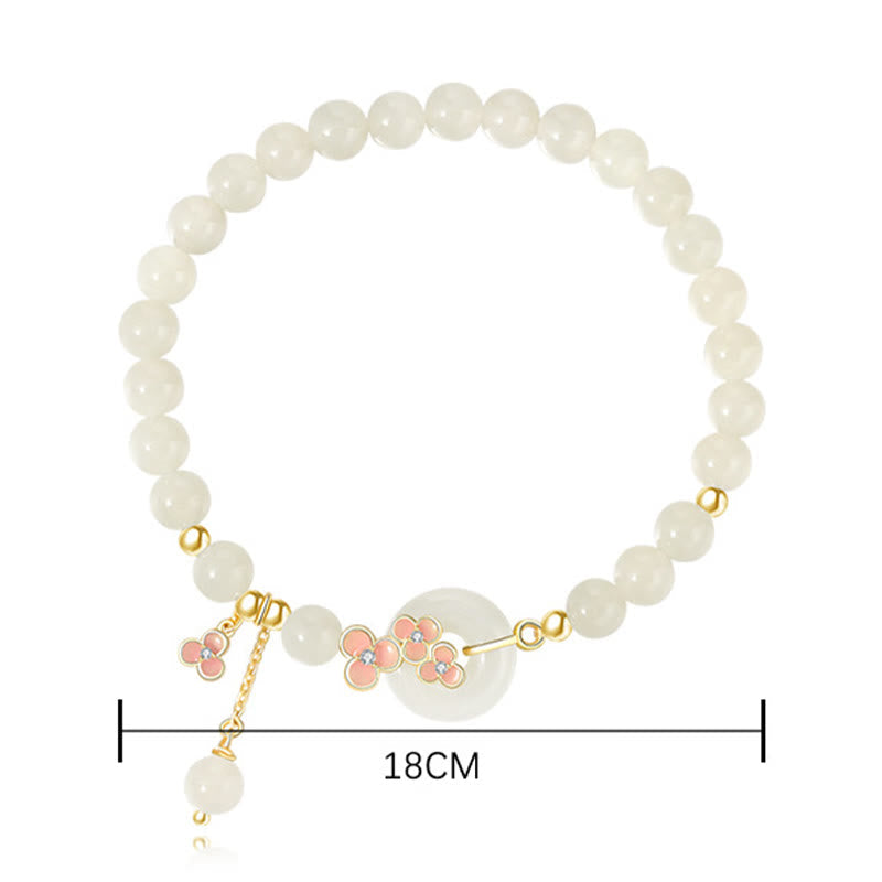 Fortune Jewel 925 Sterling Silver Natural Hetian Jade Peach Blossom Peace Buckle Zircon Luck Bracelet Necklace Pendant