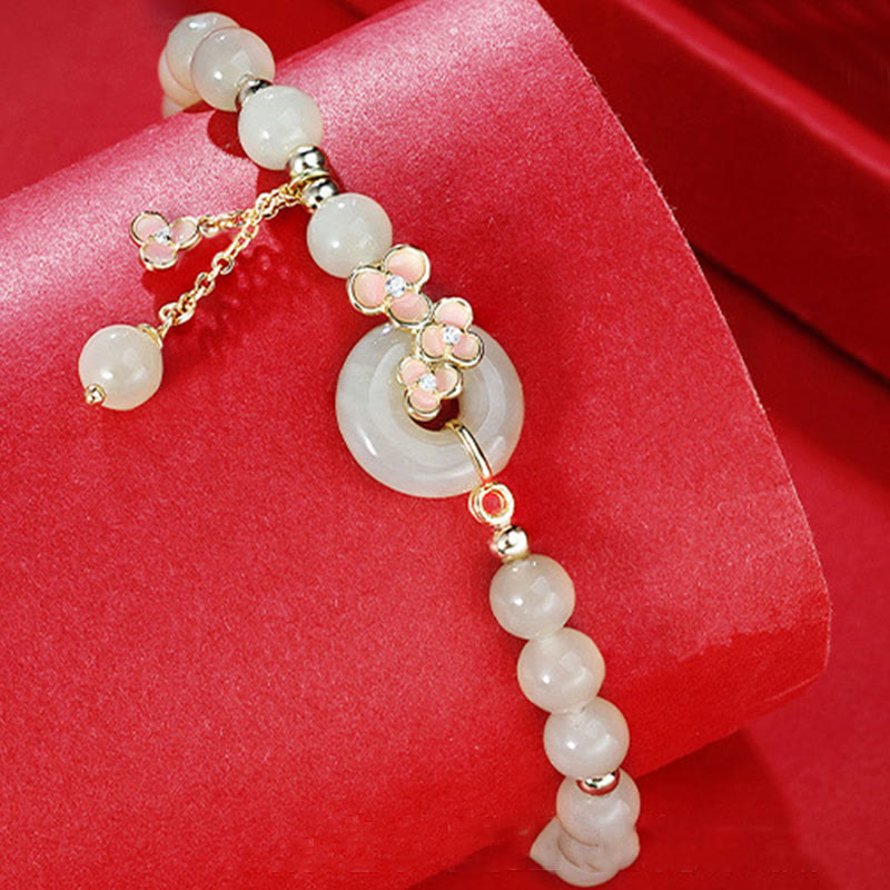 Fortune Jewel 925 Sterling Silver Natural Hetian Jade Peach Blossom Peace Buckle Zircon Luck Bracelet Necklace Pendant
