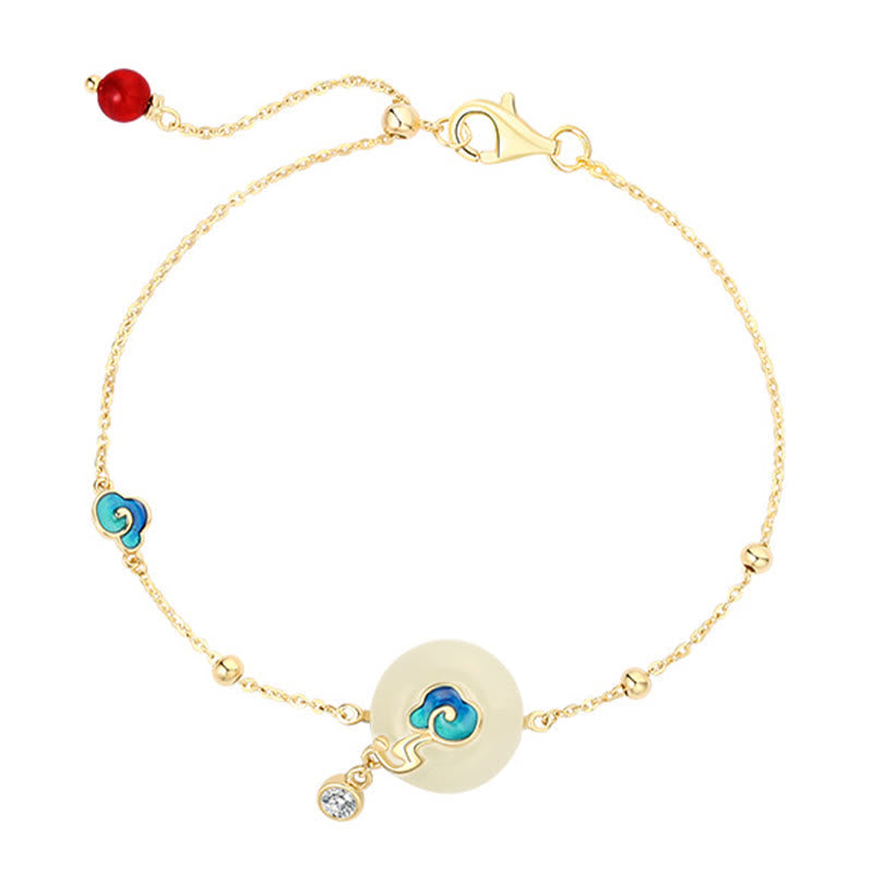 Fortune Jewel 925 Sterling Silver Natural Hetian Jade Auspicious Clouds Abundance Bracelet