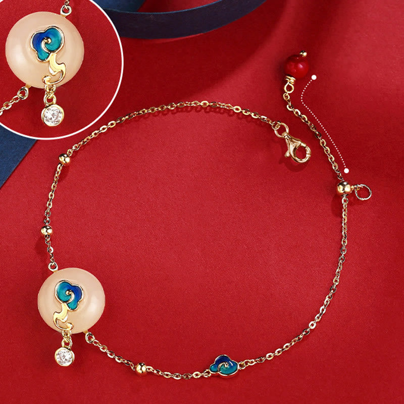 Fortune Jewel 925 Sterling Silver Natural Hetian Jade Auspicious Clouds Abundance Bracelet