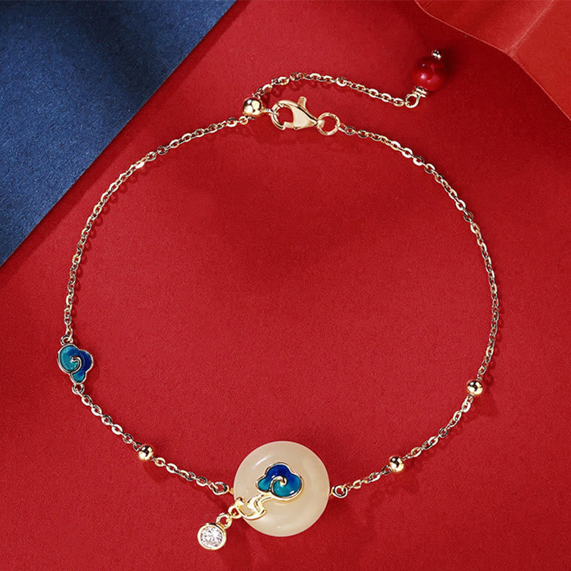 Fortune Jewel 925 Sterling Silver Natural Hetian Jade Auspicious Clouds Abundance Bracelet