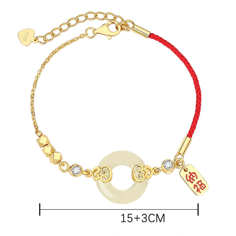 Fortune Jewel 925 Sterling Silver Natural Hetian Jade Gourd Peace Buckle Zircon Luck Bracelet Necklace Pendant Earrings