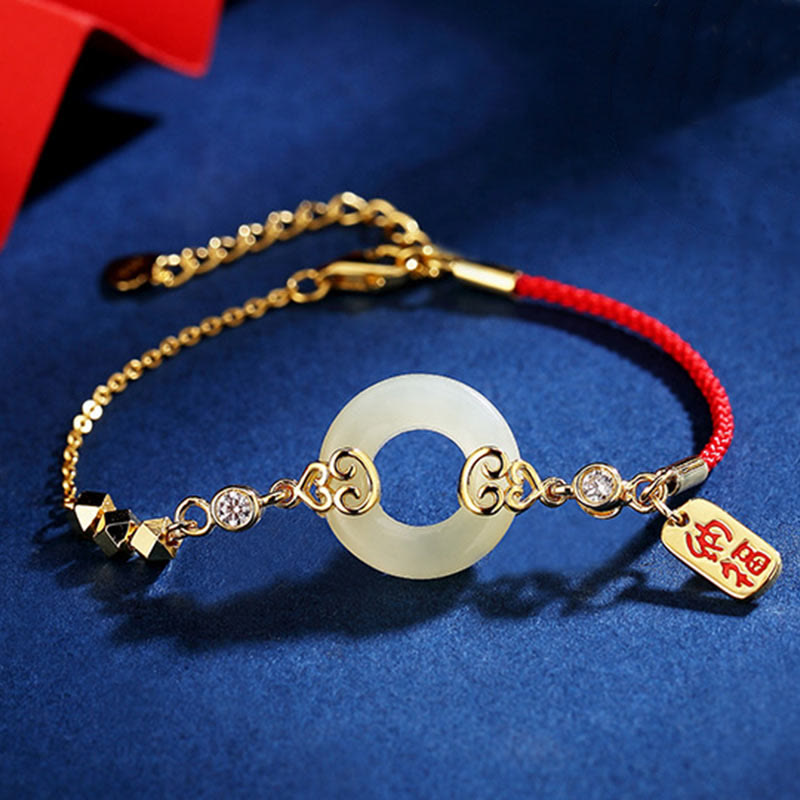 Fortune Jewel 925 Sterling Silver Natural Hetian Jade Gourd Peace Buckle Zircon Luck Bracelet Necklace Pendant Earrings
