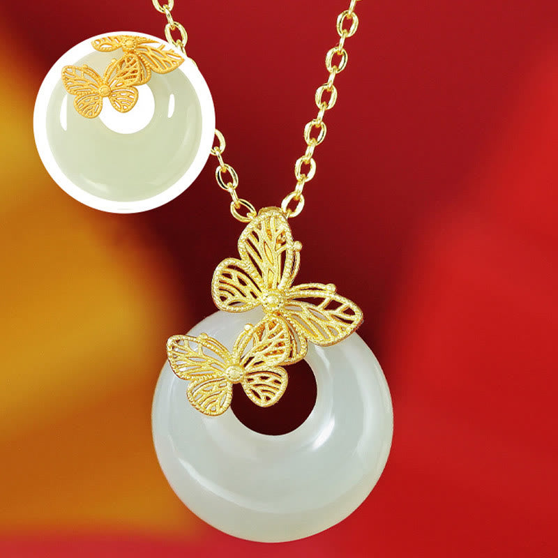 Fortune Jewel 925 Sterling Silver Natural Hetian Jade Butterfly Prosperity Necklace Pendant