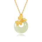 Fortune Jewel 925 Sterling Silver Natural Hetian Jade Butterfly Prosperity Necklace Pendant