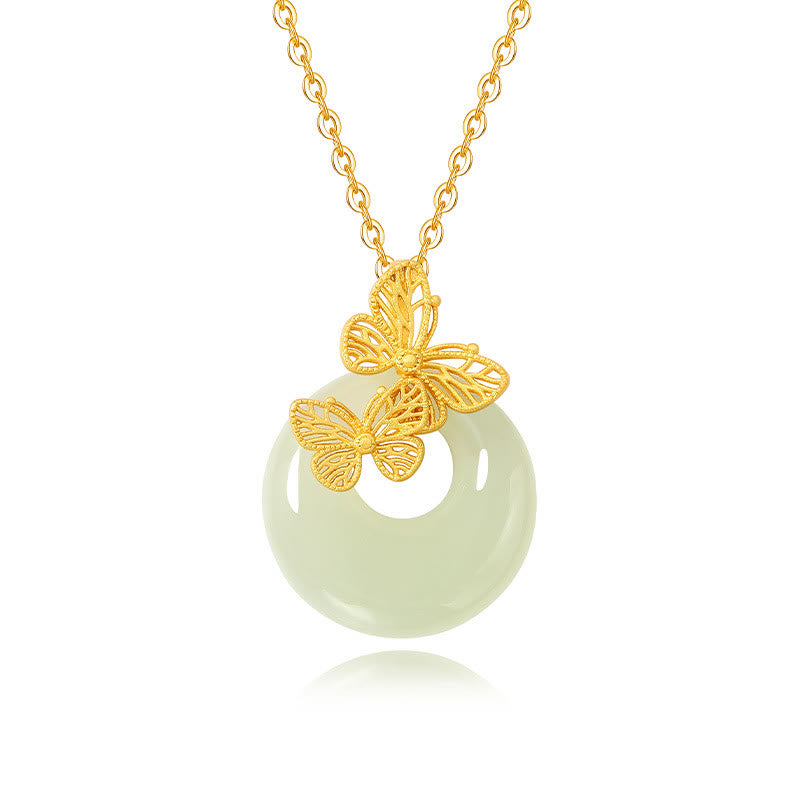 Fortune Jewel 925 Sterling Silver Natural Hetian Jade Butterfly Prosperity Necklace Pendant