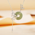 Fortune Jewel 925 Sterling Silver Natural Hetian Jade Peace Buckle Butterfly Abundance Necklace Pendant
