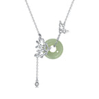 Fortune Jewel 925 Sterling Silver Natural Hetian Jade Peace Buckle Butterfly Abundance Necklace Pendant