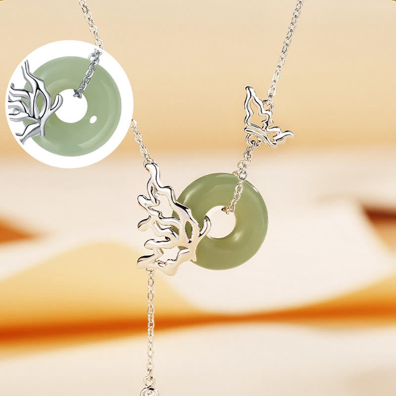Fortune Jewel 925 Sterling Silver Natural Hetian Jade Peace Buckle Butterfly Abundance Necklace Pendant