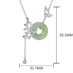Fortune Jewel 925 Sterling Silver Natural Hetian Jade Peace Buckle Butterfly Abundance Necklace Pendant