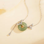 Fortune Jewel 925 Sterling Silver Natural Hetian Jade Peace Buckle Butterfly Abundance Necklace Pendant