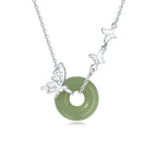 Fortune Jewel 925 Sterling Silver Natural Hetian Jade Peace Buckle Butterfly Luck Prosperity Bracelet Necklace Pendant