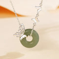Fortune Jewel 925 Sterling Silver Natural Hetian Jade Peace Buckle Butterfly Luck Prosperity Bracelet Necklace Pendant