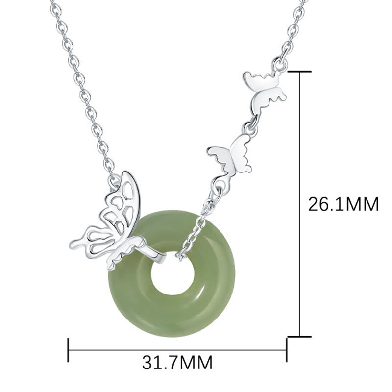 Fortune Jewel 925 Sterling Silver Natural Hetian Jade Peace Buckle Butterfly Luck Prosperity Bracelet Necklace Pendant