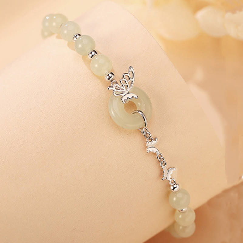 Fortune Jewel 925 Sterling Silver Natural Hetian Jade Peace Buckle Butterfly Luck Prosperity Bracelet Necklace Pendant
