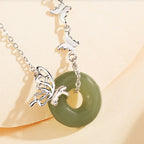 Fortune Jewel 925 Sterling Silver Natural Hetian Jade Peace Buckle Butterfly Luck Prosperity Bracelet Necklace Pendant
