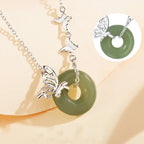 Fortune Jewel 925 Sterling Silver Natural Hetian Jade Peace Buckle Butterfly Luck Prosperity Bracelet Necklace Pendant
