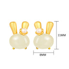 Fortune Jewel 925 Sterling Silver Natural Hetian Jade Cute Rabbit Pearl Abundance Earrings Fortune Jewel