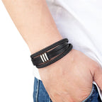 Fortune Jewel Handmade Braided Leather Calm Titanium Steel Buckle Bracelet