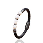 Fortune Jewel Handmade Irregular Shaped Pearls Healing Leather Titanium Steel Buckle Bracelet