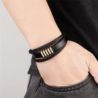 Fortune Jewel Multi-layer Leather Rope Titanium Steel Buckle Balance Bracelet