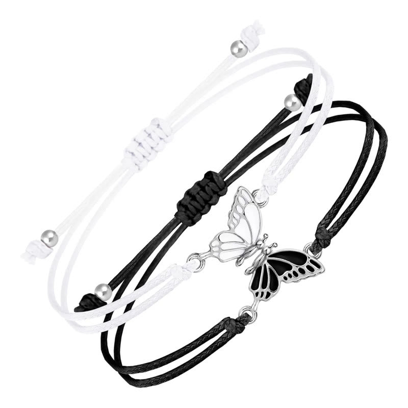 Fortune Jewel 2Pcs Handmade Braided Rope Butterfly Freedom Bracelet