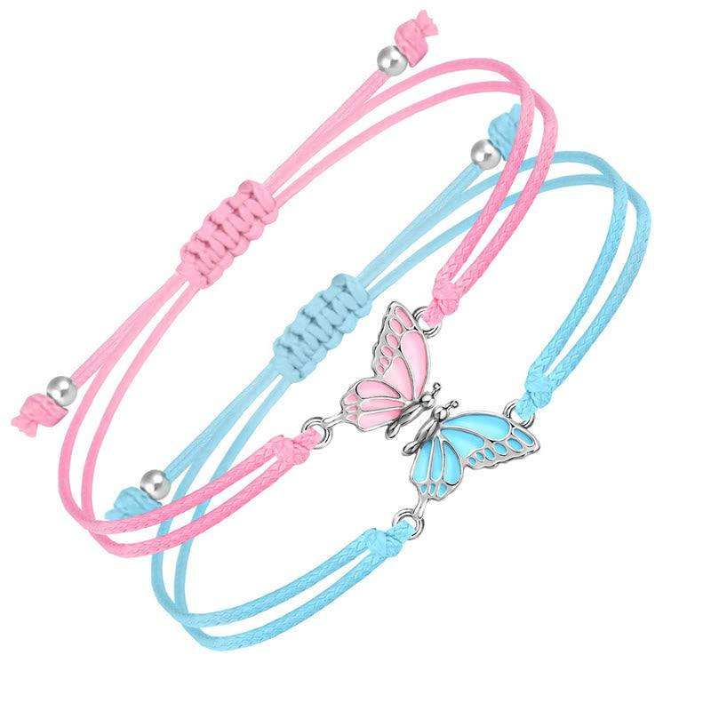 Fortune Jewel 2Pcs Handmade Braided Rope Butterfly Freedom Bracelet