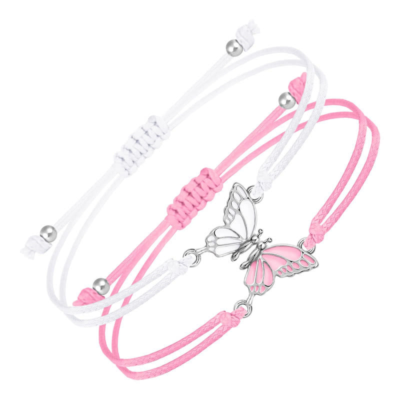 Fortune Jewel 2Pcs Handmade Braided Rope Butterfly Freedom Bracelet