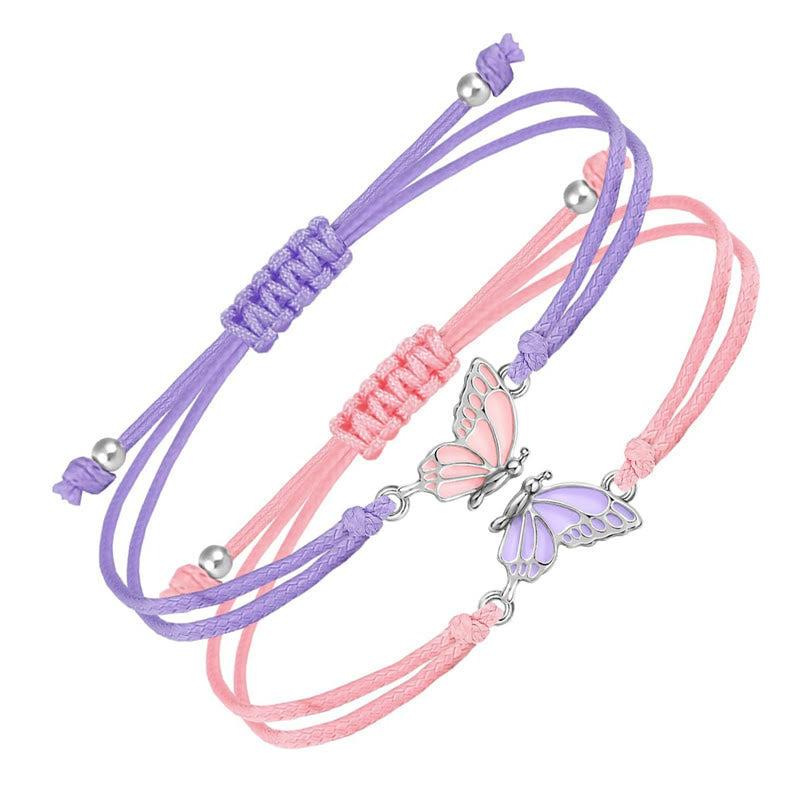 Fortune Jewel 2Pcs Handmade Braided Rope Butterfly Freedom Bracelet