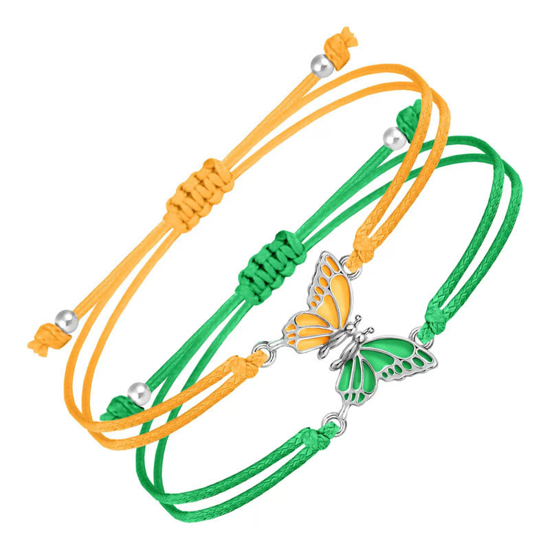Fortune Jewel 2Pcs Handmade Braided Rope Butterfly Freedom Bracelet