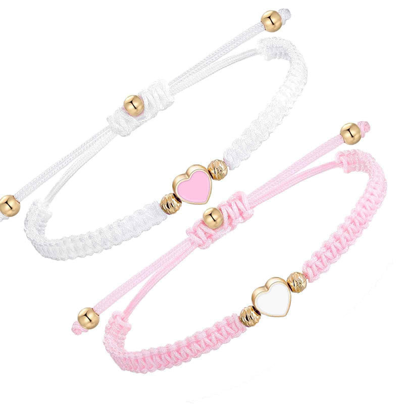 Fortune Jewel 2Pcs Handmade Braided Rope Love Heart Luck Couple Bracelet
