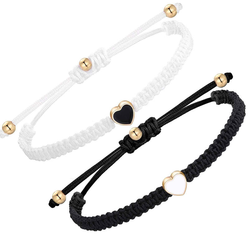 Fortune Jewel 2Pcs Handmade Braided Rope Love Heart Luck Couple Bracelet