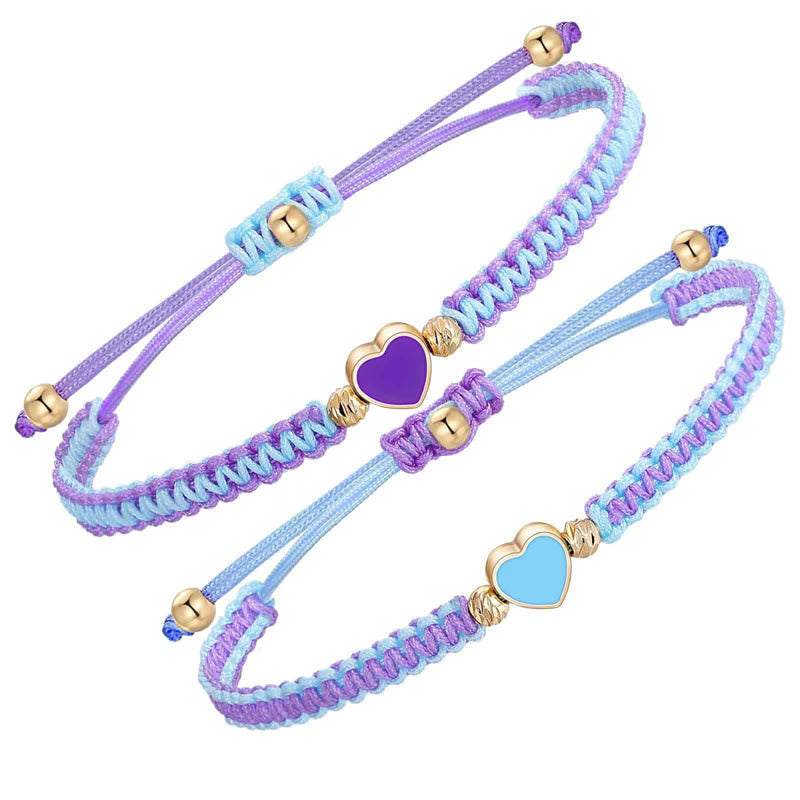 Fortune Jewel 2Pcs Handmade Braided Rope Love Heart Luck Couple Bracelet