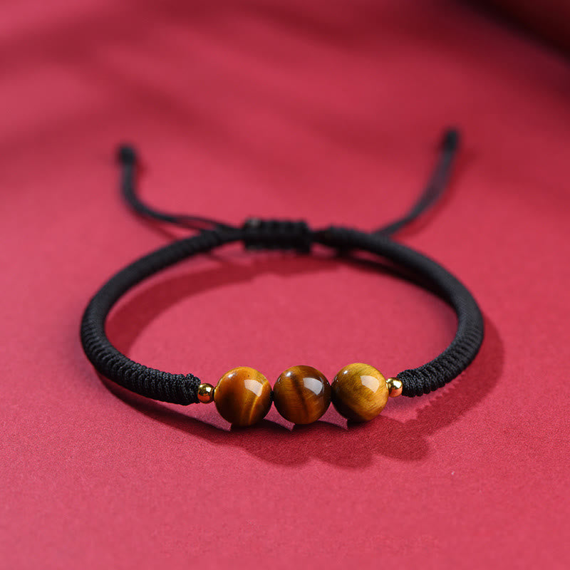 Fortune Jewel Handmade Tiger Eye Bead Luck Protection Rope Bracelet