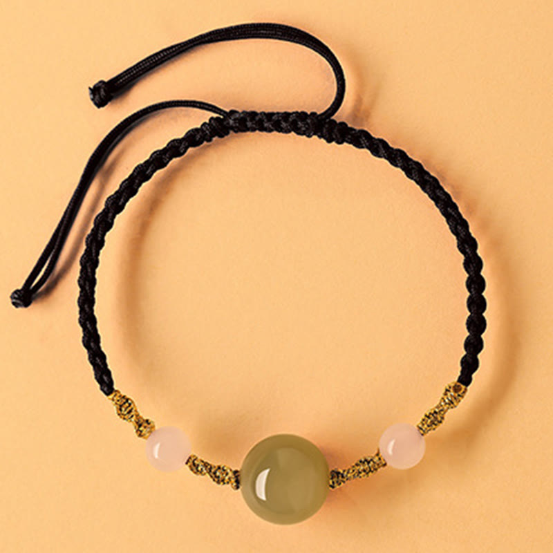 Fortune Jewel Hetian Jade Black Onyx Red Agate Bead Luck Braided Bracelet