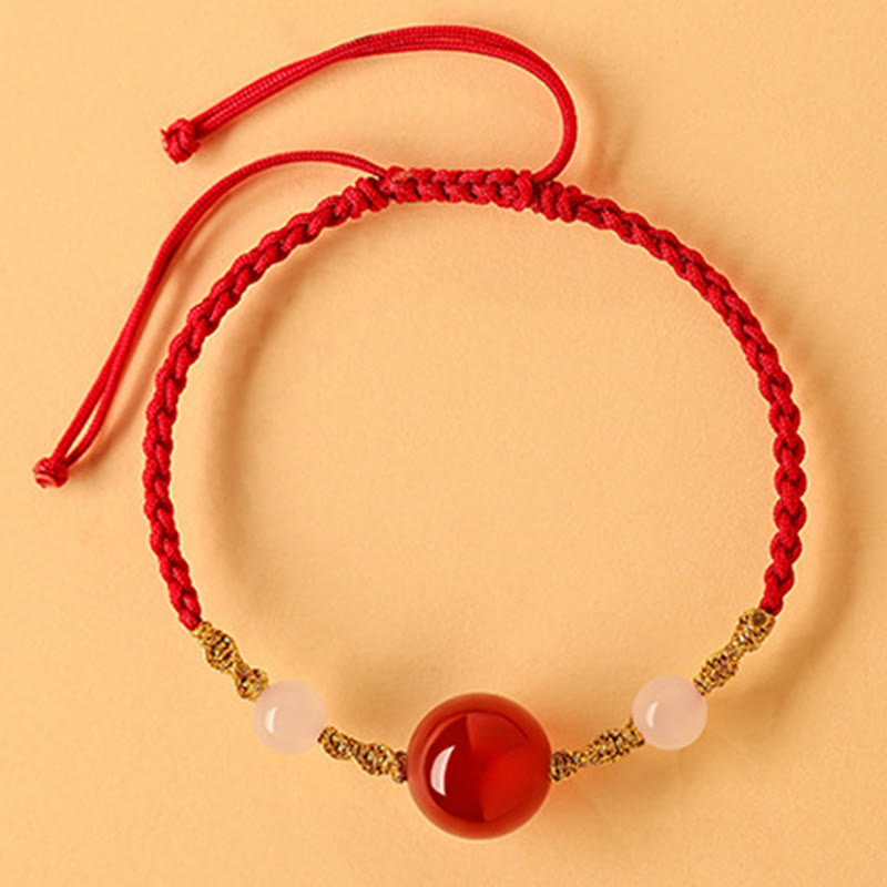 Fortune Jewel Hetian Jade Black Onyx Red Agate Bead Luck Braided Bracelet