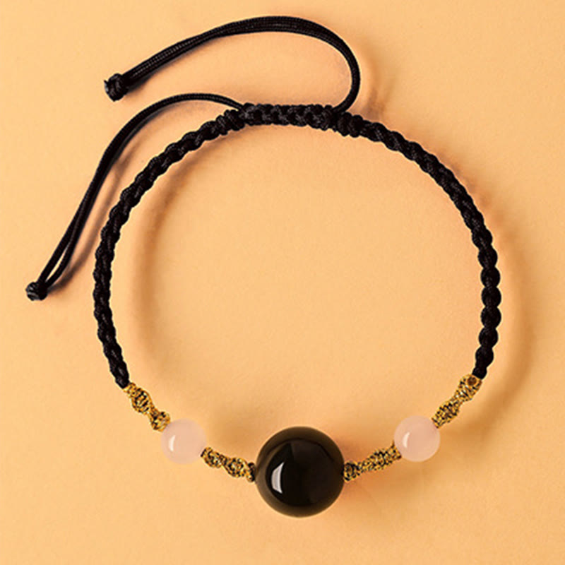 Fortune Jewel Hetian Jade Black Onyx Red Agate Bead Luck Braided Bracelet