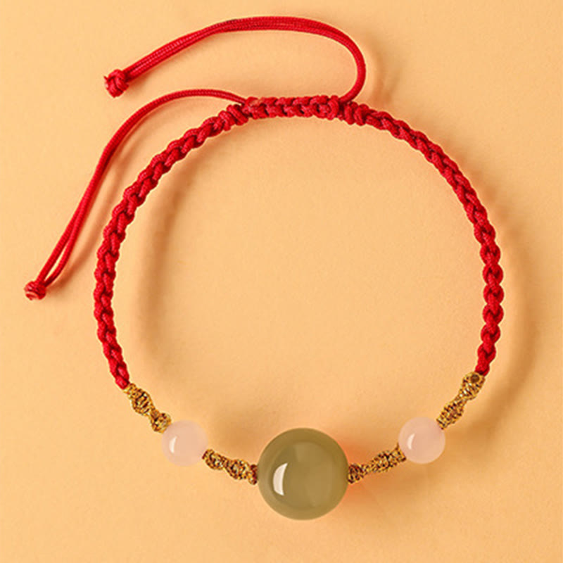 Fortune Jewel Hetian Jade Black Onyx Red Agate Bead Luck Braided Bracelet